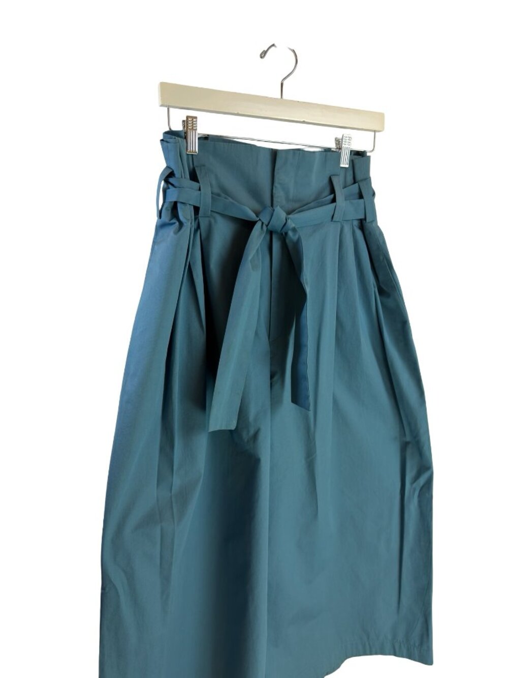 Zara Teal High Waist Pleated Wide Leg Paper Bag Waist Pockets Ankle Palazzo XL - Picture 3 of 12